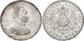 Germany - Empire Prussia 5 Mark 1914 A
KM# 536; Silver; Wilhelm II; XF