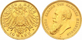 Germany - Empire Saxe-Meiningen 10 Mark 1890 D
KM# 190; J. 278; Georg II. Gold, UNC. Sachsen-Meiningen 10 Mark 1890 D.