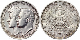 Germany - Empire Saxe-Weimar-Eisenach 3 Mark 1910 A
KM# 221; J. 162; Silver 16.67 g.; Grand Duke’s Second Marriage - Feodora; Wilhelm Ernst; Mint: Be...