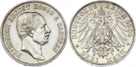 Germany - Empire Saxony 3 Mark 1909 E
KM# 1267; Silver; Friedrich August III; UNC with minor hairlines