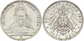 Germany - Empire Saxony 3 Mark 1913 E
KM# 1275; Silver; Friedrich August III; Battle of Leipzig; UNC with hairlines