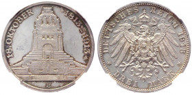 Germany - Empire Saxony-Albertine 3 Mark 1913 E PP NNR PF 61
KM# 1275; Silver; Battle of Leipzig Centennial; Friedrich August III; Proof