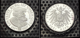 Germany - Empire Saxony 3 Mark 1917 (1985) E Restrike
KM# 1276; Silver, Proof; Friedrich August III; with bank package