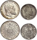 Germany - Empire Wurttemberg 2 & 3 Mark 1902 - 1908 F
KM# 631, 635; Silver; Wilhelm II