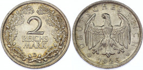 Germany - Weimar Republic 2 Reichsmark 1926 D
KM# 45; Silver; UNC with full mint luster