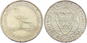 Germany - Weimar Republic 3 Reichsmark 1930 F
KM# 70; Silver; Liberation of Rhineland; UNC