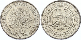 Germany - Weimar Republic 5 Reichsmark 1928 G
KM# 56; Silver, AUNC, remains of mint luster.