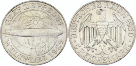 Germany - Weimar Republic 5 Reichsmark 1930 A
KM# 68; Silver; Flight of the Graf Zeppelin; UNC