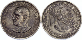 Germany - Third Reich Silver Medal "Adolf Hitler" 1933
Silver (.900) 21.53 g., 36 mm.; Engraver: O. Glöckler; Half-length portrait of Adolf Hitler / ...
