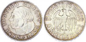 Germany - Third Reich 5 Reichsmark 1933 A
KM# 80; Silver; 450th Anniversary of Martin Luther's Birth; UNC- with minor hairlines