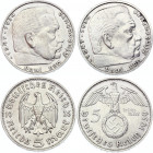 Germany - Third Reich 2 x 5 Reichsmark 1935 D & 1939 B
Silver; Paul von Hindenburg; AUNC/UNC