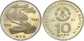 Germany - DDR 10 Mark 1981 A Proof
KM# 80; J# 1578; Proof; Mintage 5500 pcs; 25th Anniversary National People's Army