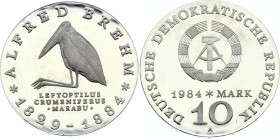 Germany - DDR 10 Mark 1984 A
KM# 99; Silver, Proof; Mintage 5000 pcs; 100th Anniversary of Death of Brehm