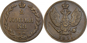 Russia 2 Kopeks 1811 СПБ ПБ
Bit# 479; Copper 13,77g.; Mint luster; AUNC