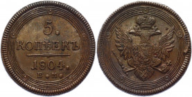 Russia 5 Kopeks 1804 EM
Bit# 290; Conros# 182/9; Copper 55.95 g.; AUNC