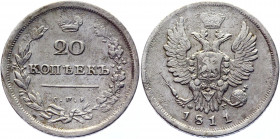 Russia 20 Kopeks 1811 СПБ ФГ
Bit# 185; 0,75 R by Petrov; Conros# 143/2; Silver 4,50g.; VF