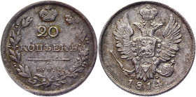 Russia 20 Kopeks 1814 СПБ ПС
Bit# 187; Conros# 143/11; Silver 3,96g.; XF