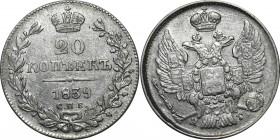 Russia 20 Kopeks 1839 СПБ НГ
Bit# 321; Silver 4,13g.; Mint luster; AUNC