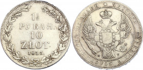 Russia - Poland 1,5 Rouble / 10 Zlotych 1835 НГ
Bit# 1087; Silver (.868) 3.6 g.