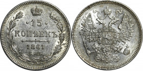 Russia 15 Kopeks 1861 СПБ
Bit# 290; Silver 3,08g.; Mint luster; UNC