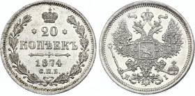 Russia 20 Kopeks 1874 СПБ HI
Bit# 225; Conros# 146/53; Silver 3,54g.; Alexander II; UNC