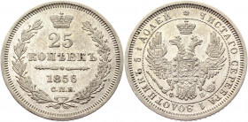 Russia 25 Kopeks 1856 СПБ ФБ
Bit# 54; Conros# 137/52; Silver 5.09 g.; UNC Luster