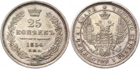 Russia 25 Kopeks 1856 СПБ ФБ
Bit# 54; Conros# 137/52; Silver 5.17 g.; UNC Luster