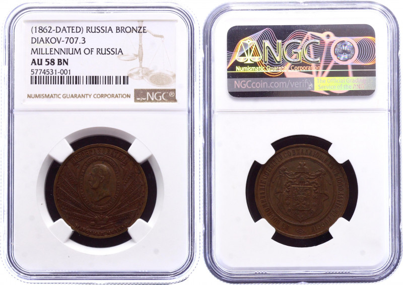 Russia Bronze Medal "Millenium of Russia" 1862 NGC AU 58 BN
Diakov# 707.3