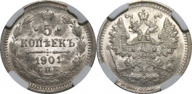 Russia 5 Kopeks 1901 СПБ ФЗ NNR MS62
Bit# 176; Mint luster