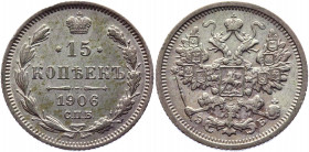 Russia 15 Kopeks 1906 СПБ ЭБ
Bit# 132; Conros# 149/71; Silver 2.63 g.; UNC