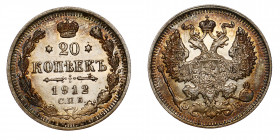 Russia 20 Kopeks 1912 CПБ ЭБ
Bit# 112; Silver; UNC
