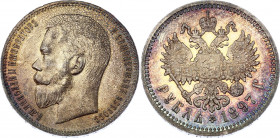 Russia 1 Rouble 1897 АГ
Bit# 41; Silver; Nicholas II; UNC, astonishing multicolor patina, full mint luster.