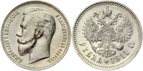 Russia 1 Rouble 1911 ЭБ
Bit# 65 (R); Conros# 82/42; Silver 19.98 g.; AUNC