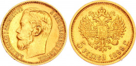 Russia 5 Roubles 1899 ФЗ
Bit# 24; Gold (.900) 4.25 g., 18.5 mm.
