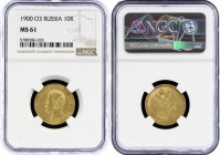 Russia 10 Roubles 1900 ФЗ NGC MS61
Bit# 7; Gold (.900) 8.6g. Nicholas II. UNC.