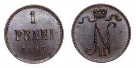 Russia - Finland 1 Penni 1903 Small "3"
Bit# 464; Copper; aUNC/UNC