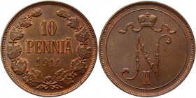 Russia - Finland 10 Pennia 1914 
Bit# 437; Conros# 487/23; Copper 12,71g.; Nicholas II; UNC