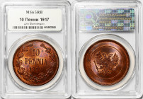 Russia - Finland 10 Pennia 1917 NNR MS65 RB
Bit# GSF3; Copper