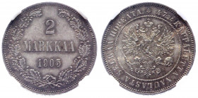 Russia - Finland 2 Markka 1905 L NNR MS62
Bit# 395 (R); Conros# 483/8; Silver; UNC