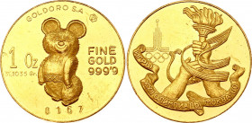 Russia - USSR Gold Medal "Moscow Olympics" 1980 Extremely Rare! Made in Italy!
Rev. Goldoro S.A 1 Oz 31.1035 Gr. Olympic Bear, #0167 below. Fine Gold...