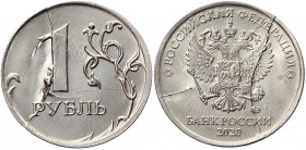 Russian Federation 1 Rouble 2020 ММД Error
Nickel Plated Steel 3,10g.; Complete Split of the Stamp on the Averse and the Reverse; UNC