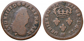 FRANCIA. Luigi XIV (1643-1715). 2 Deniers 1708 BB (Strasbourg). Cu. Gadoury 73; KM 309.
MB