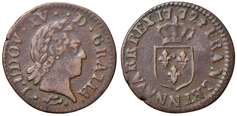 FRANCIA. Luigi XV (1715-1774). Liard 1772 N (Montpellier). Cu. Dy.1701; Drs.608;...