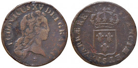 FRANCIA. Luigi XV (1715-1774). 1/2 Sol 1721 S (Reims). Cu. Gadoury 273; KM 451.8.
qBB