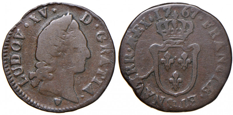 FRANCIA. Luigi XV (1715-1774). 1/2 Sol 1767 & (Aix). Cu. Dy.1697; Drs.604; KM 54...