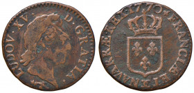 FRANCIA. Luigi XV (1715-1774). 1/2 Sol 1770 Besançon. Cu. Dy.1700. Drs.607. KM 544.12.
qBB/BB