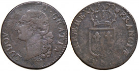 FRANCIA. Luigi XVI (1774-1792). Sol 1779 N (Montpellier). Cu. Gadoury 350. KM 578.12.
MB+