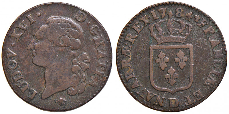 FRANCIA. Luigi XVI (1774-1792). Sol 1784 D (Lyon). Cu. Gadoury 350. KM 578.4.
B...