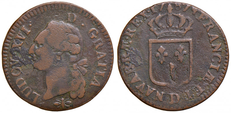 FRANCIA. Luigi XVI (1774-1792). Sol 1787 D (Lyon). Cu. Gadoury 350. KM 578.5.
M...