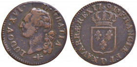 FRANCIA. Luigi XVI (1774-1792). Sol 1791 D (Lyon). Cu. Gadoury 350. KM 578.5.
BB+